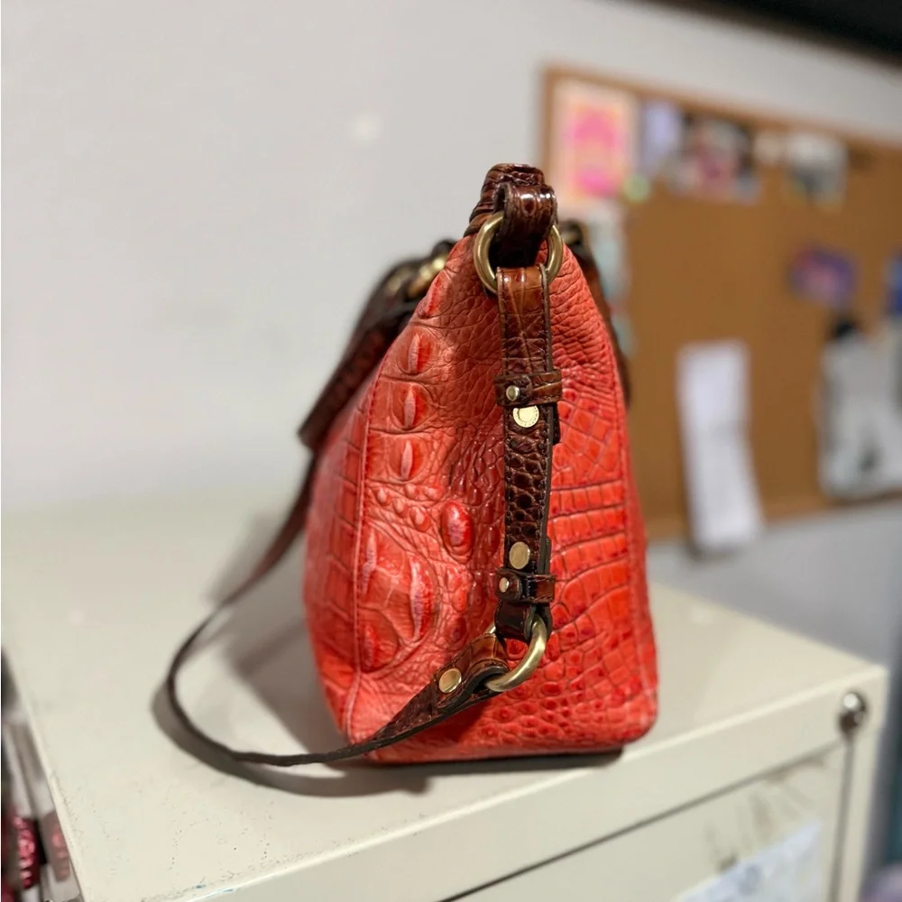 Brahmin Mini Arno Satchel Orange Croc Embossed Leather - Picture 7 of 14